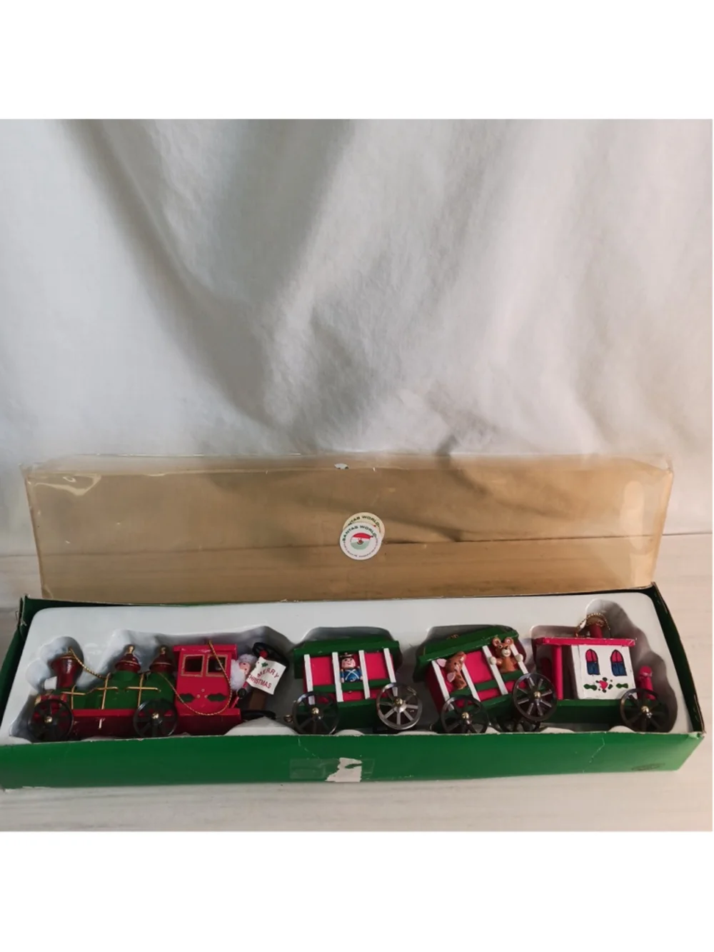 1985 Kurt S. Adler SANTA'S WORLD Christmas Handcrafted Wooden Train Set w/box
